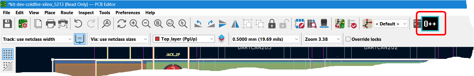 KiCad ODB++ Bridge O++ toolbar button