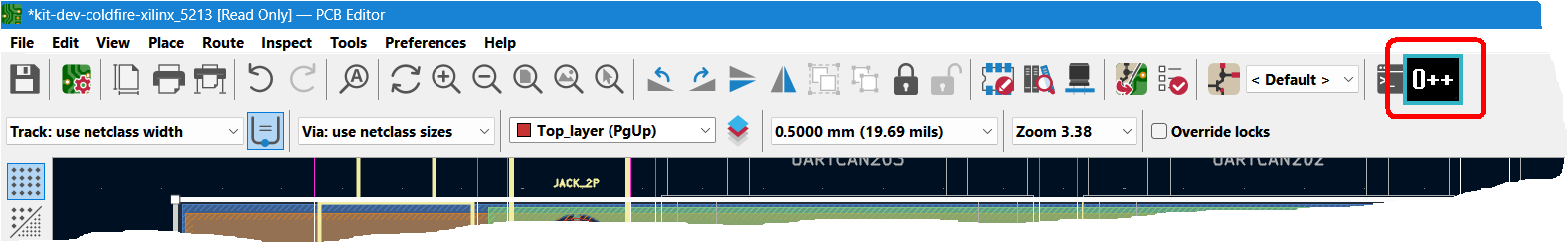 KiCad ODB++ Bridge O++ toolbar button