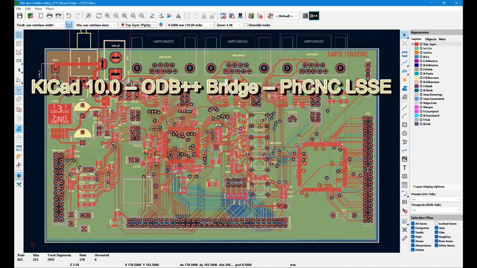 KiCad PCB transferred to PhCNC LSSE with ODB++ Bridge